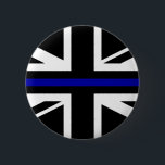 Dunne blauwe lijnvlag ronde button 5,7 cm<br><div class="desc">Dunne blauwe lijnvlag</div>