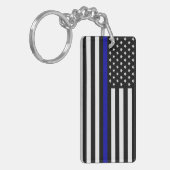 Dunne blauwe lijnvlag sleutelhanger (Voorkant Links)