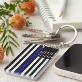 Dunne blauwe lijnvlag sleutelhanger (Voorkant Rechts)