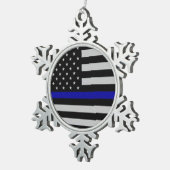 Dunne blauwe lijnvlag Snowflake Ornament (Rechts)