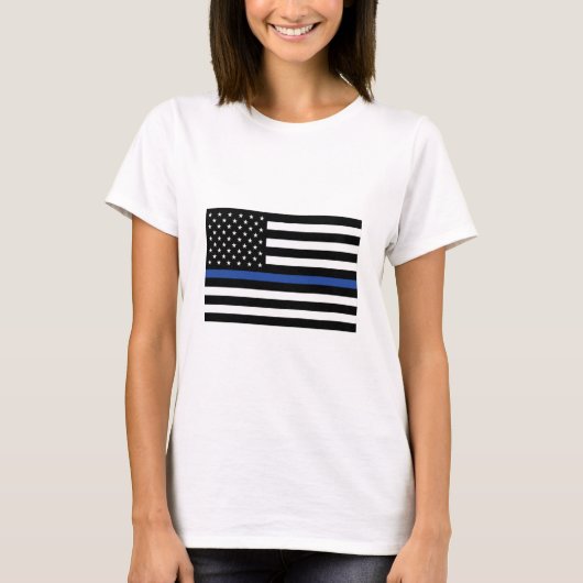 Dunne blauwe lijnvlag t-shirt (Voorkant)