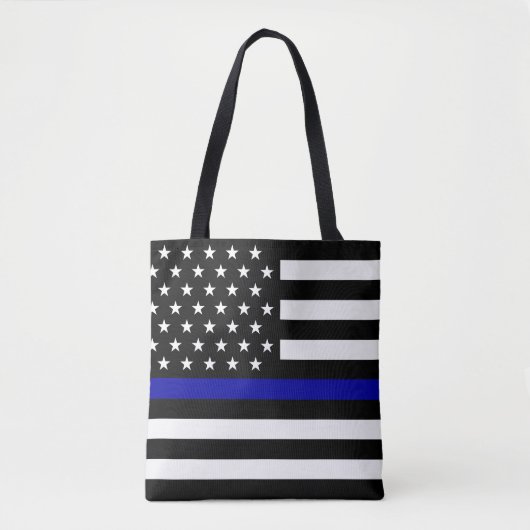 Dunne blauwe lijnvlag tote bag (Voorkant)