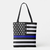 Dunne blauwe lijnvlag tote bag (Achterkant)