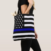 Dunne blauwe lijnvlag tote bag (Dichtbij)