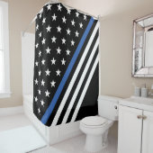 Dunne blauwe lijnvlagsterren en -streepjes douchegordijn (In situ)