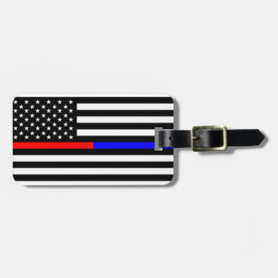 dunne blauwe rode lijn politie brandweer symbool u bagagelabel
