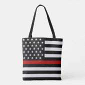 Dunne blauwe/rode lijnvlag tote bag (Achterkant)
