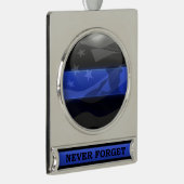 Dunne blauwe streekvlag verzilverd banner ornament (Rechts)