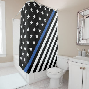Dunne blauwe strembanden en Stripes Shower Curta Douchegordijn