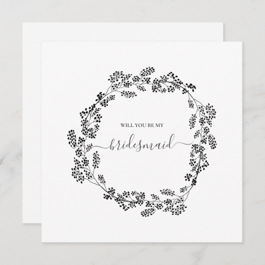Dunne Bloem Moderne Bruidsmeisje Bruiloft Kaart (Voorkant / Achterkant)