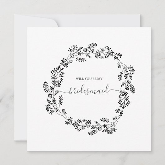 Dunne Bloem Moderne Bruidsmeisje Bruiloft Kaart (Voorkant)