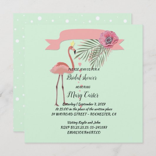 Dunne bloemenslingers, roze flamingo's, kaart (Voorkant / Achterkant)