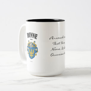 Dunne Family Crest, Vertaling & Betekenis Tweekleurige Koffiemok
