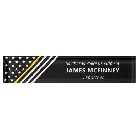 Dunne gele lijn dispatcher sterren strepen monogra naambordje (Voorkant)