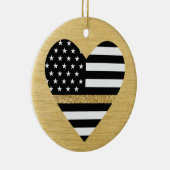 Dunne gele lijn Glitter Flag Heart Keramisch Ornament (Rechts)