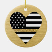 Dunne gele lijn Glitter Flag Heart Keramisch Ornament (Achterkant)