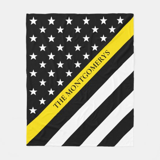 Dunne gele lijn verzender vlag monogram naam fleece deken (Voorkant)