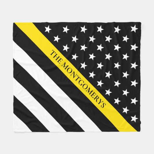 Dunne gele lijn verzender vlag monogram naam fleece deken (Voorkant (Horizontaal))