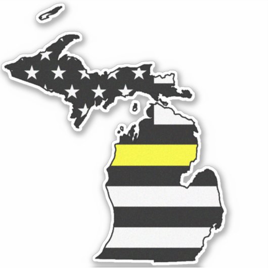 Dunne gele lijn vlag Michigan Sticker (Voorkant)