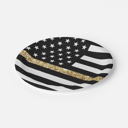 Dunne Glitter Flag gouden lijn Papieren Bordje (Gekanteld)