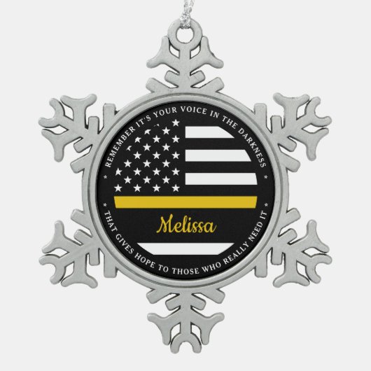 Dunne gouden lijn gepersonaliseerde vlag 911 Dispa Tin Sneeuwvlok Ornament (Voorkant)