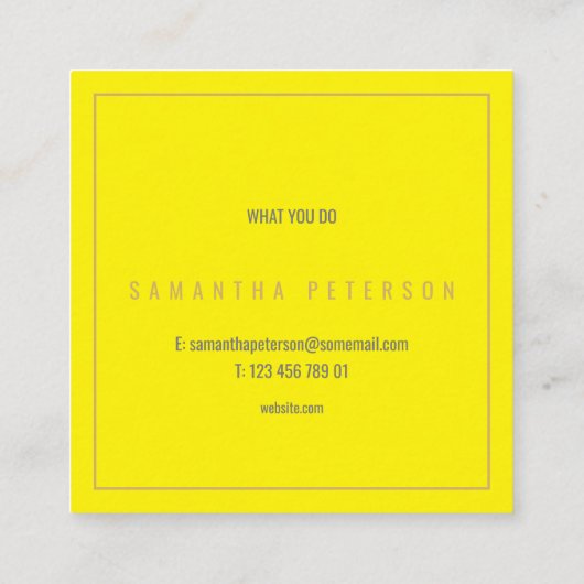 Dunne gouden rand neongeel vierkante visitekaartje (Achterkant)