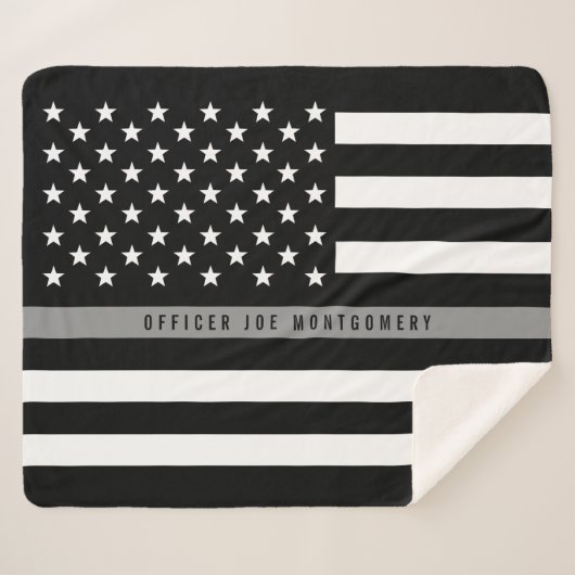 Dunne grijze lijn Amerikaanse vlag Monogram Med. Sherpa Deken (Voorkant (horizontaal))