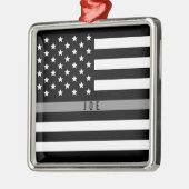 Dunne grijze lijn Amerikaanse vlag Monogram Metalen Ornament (Links)