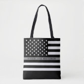 Dunne Grijze Lijn Amerikaanse Vlag Monogrammed Naa Tote Bag (Voorkant)