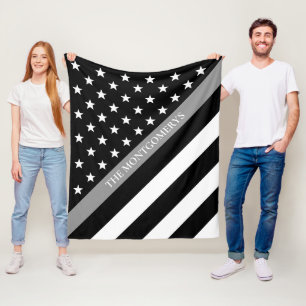 Dunne grijze lijn Correctieve naam vlaggenmonogram Fleece Deken