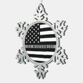 Dunne Grijze Lijn Correctionele Monogrammed Naam Tin Sneeuwvlok Ornament (Rechts)