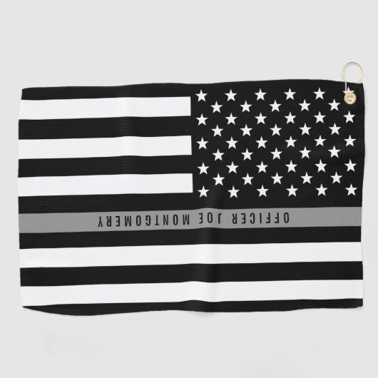 Dunne Grijze Lijn Vlag Correctieambtenaar Monogram Golfhanddoek (Horizontaal)