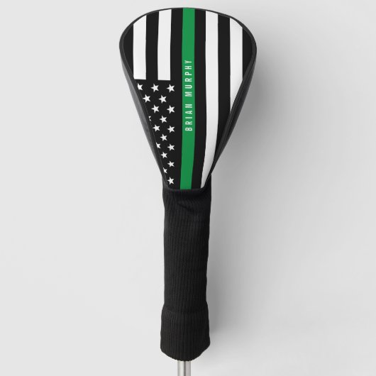 Dunne groene lijn Amerikaanse vlag monogram Golfheadcover (Voorkant)