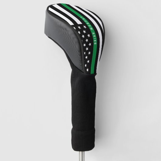 Dunne groene lijn Amerikaanse vlag monogram Golfheadcover (Schuin)