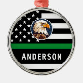 Dunne groene lijn F gepersonaliseerde Logo Army Mi Metalen Ornament (Voorkant)