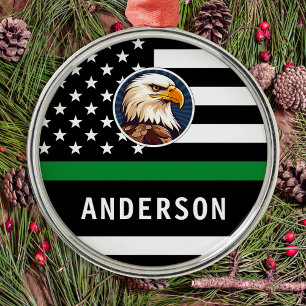 Dunne groene lijn F gepersonaliseerde Logo Army Mi Metalen Ornament