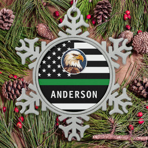 Dunne groene lijn F gepersonaliseerde Logo Army Mi Tin Sneeuwvlok Ornament