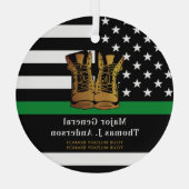 Dunne groene lijn gepersonaliseerde legerlaarzen m glas ornament (Achterkant)