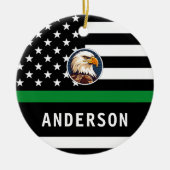 Dunne groene lijn gepersonaliseerde Logo leger mil Keramisch Ornament (Voorkant)