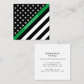 Dunne groene lijn Militaire sterren & Stripes Vlag Vierkante Visitekaartje (Voorkant / Achterkant)