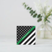 Dunne groene lijn Militaire sterren & Stripes Vlag Vierkante Visitekaartje (Staand voorkant)