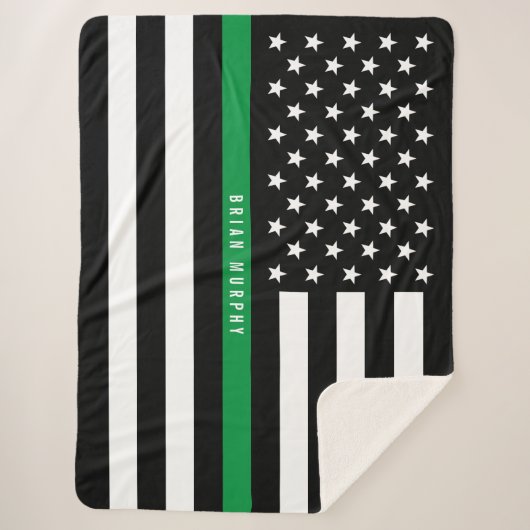 Dunne Groene lijn Militaire Vlag Monogram Groot Sherpa Deken (Voorkant)