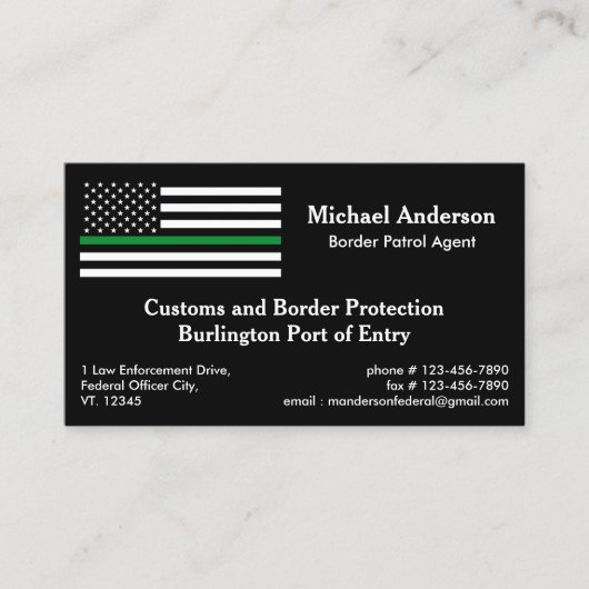 Dunne Groene Lijn Vlag Aangepaste Militaire Grensa Visitekaartje (Voorkant)