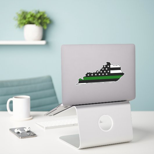 Dunne groene lijn vlag Kentucky Sticker (Laptop op bureau)