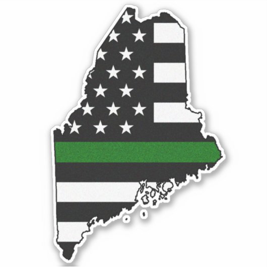 Dunne groene lijn vlag Maine Sticker (Voorkant)