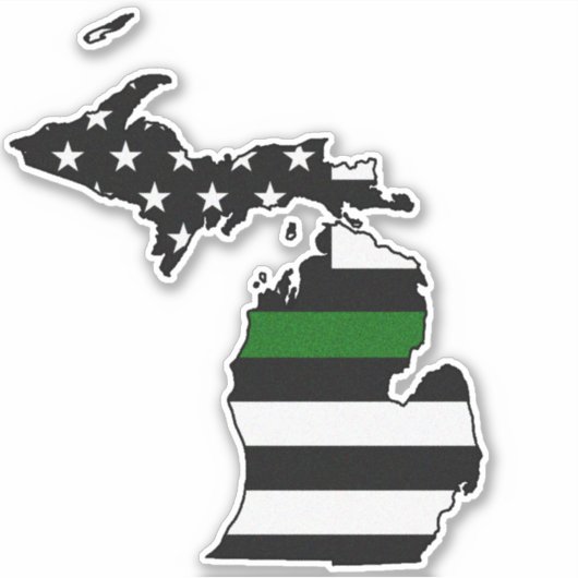 Dunne groene lijn vlag Michigan Sticker (Voorkant)