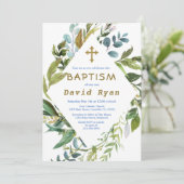 Dunne Groene Lijst Geometrische Jongens Doopfeest Kaart (Staand voorkant)