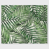 Dunne groene tropische bladeren op wit cadeaupapier (Vlak)
