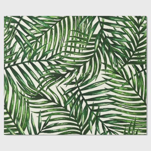 Dunne groene tropische bladeren op wit cadeaupapier (Vlak)