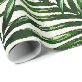 Dunne groene tropische bladeren op wit cadeaupapier (Rol Hoek)